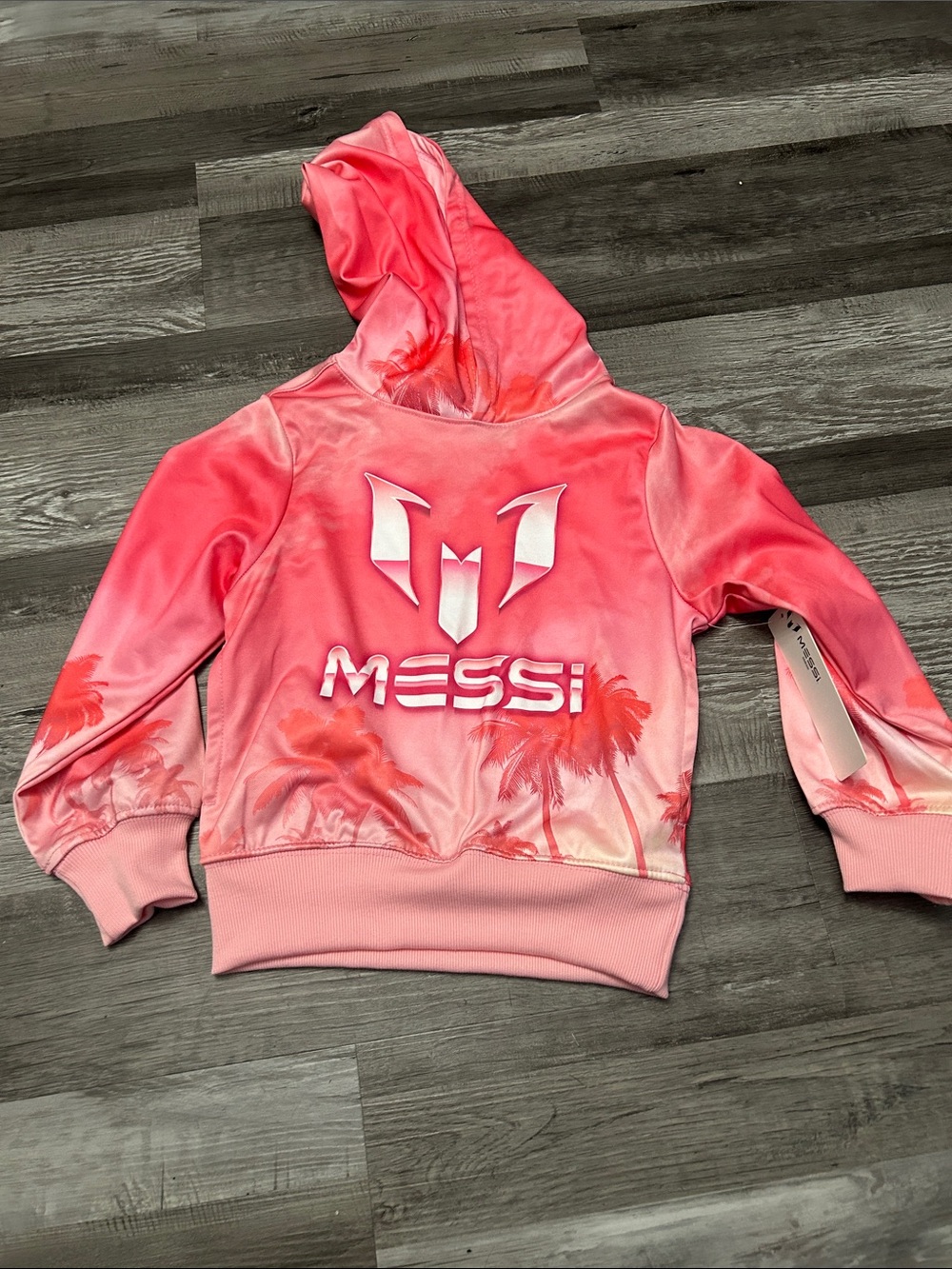 Messi Kids' Pink Hooded Sweatshirt with Palm Print